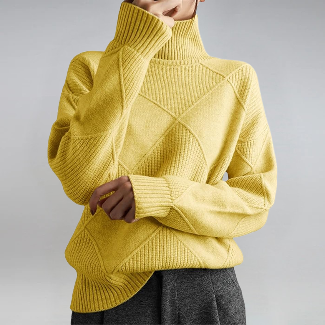 Elowen | Pull Femme Tricoté à Col Roulé Côtelé