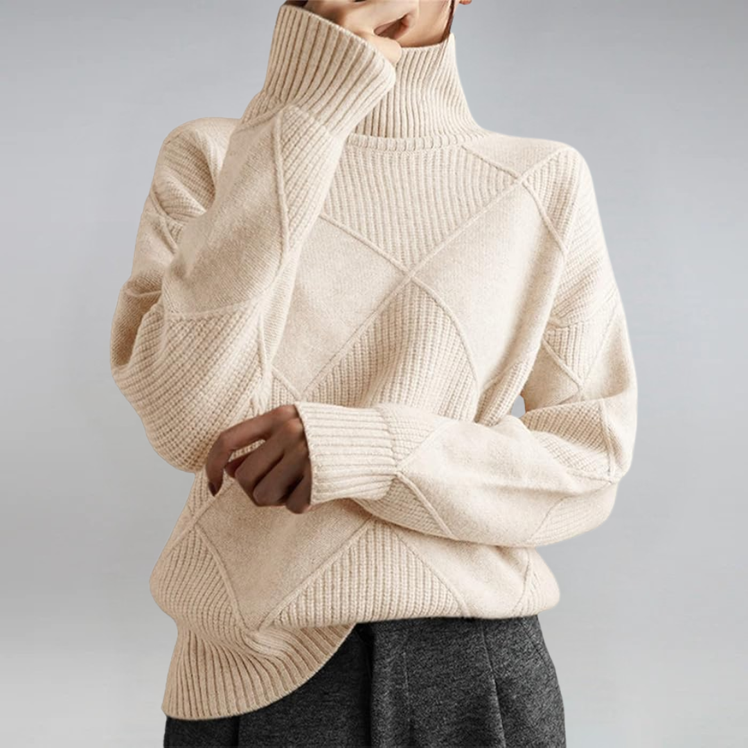 Elowen | Pull Femme Tricoté à Col Roulé Côtelé