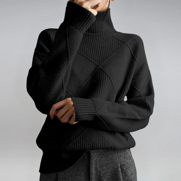 Elowen | Pull Femme Tricoté à Col Roulé Côtelé