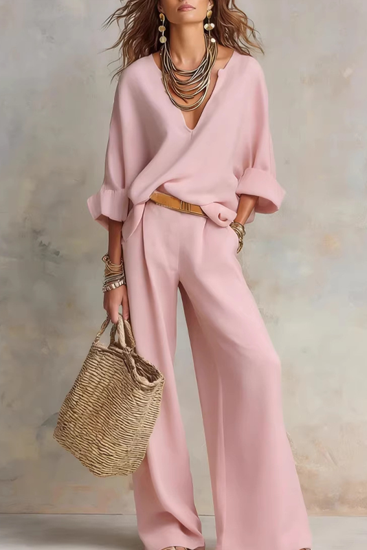 Juliette | Ensemble Femme avec Col V et Pantalon Large