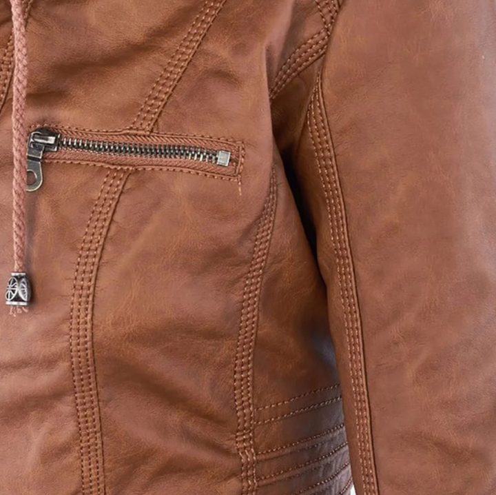 Veste en cuir avec capuche et poches zippées