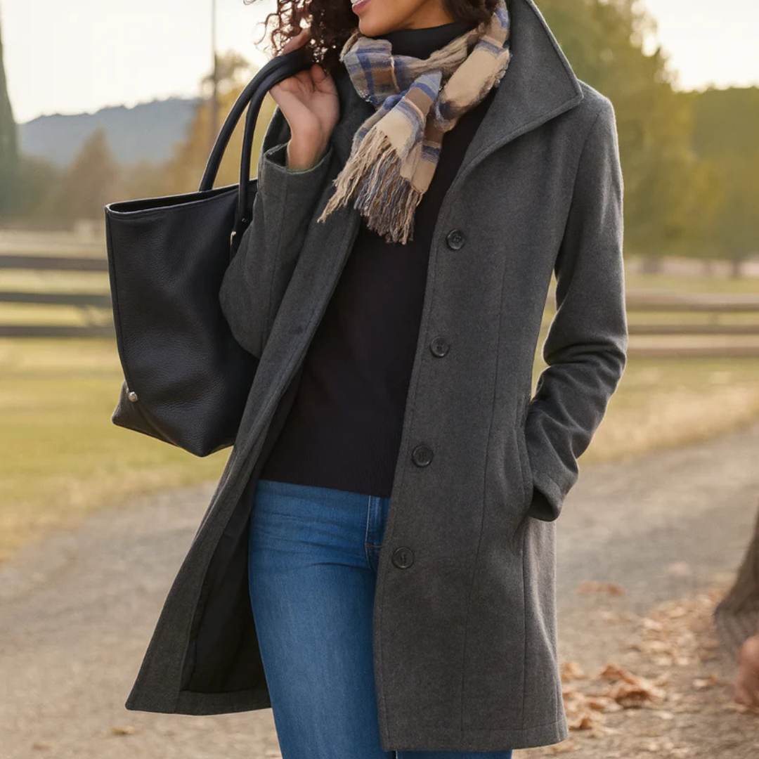Manteau long boutonné coupe droite pour femme | Auriane