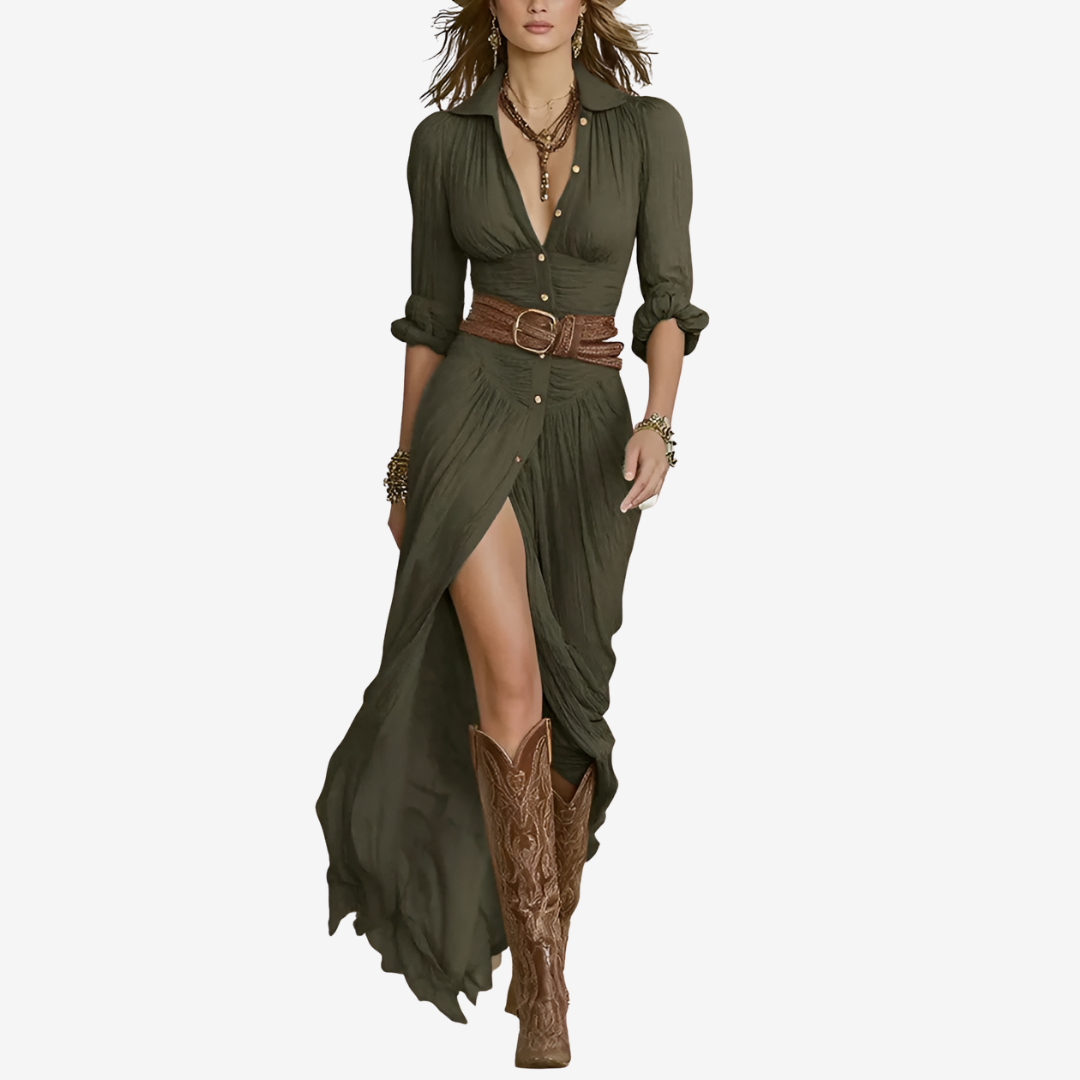 Robe Longue Élégante | Ceinturée et Fluide