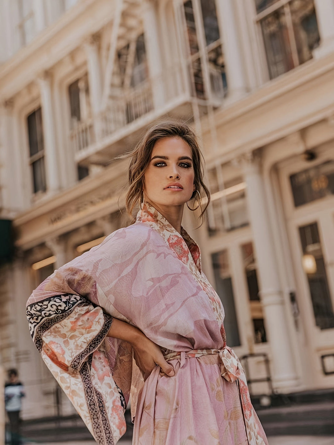 Robe kimono fluide à imprimé floral