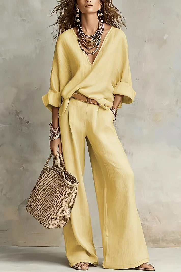 Juliette | Ensemble Femme avec Col V et Pantalon Large