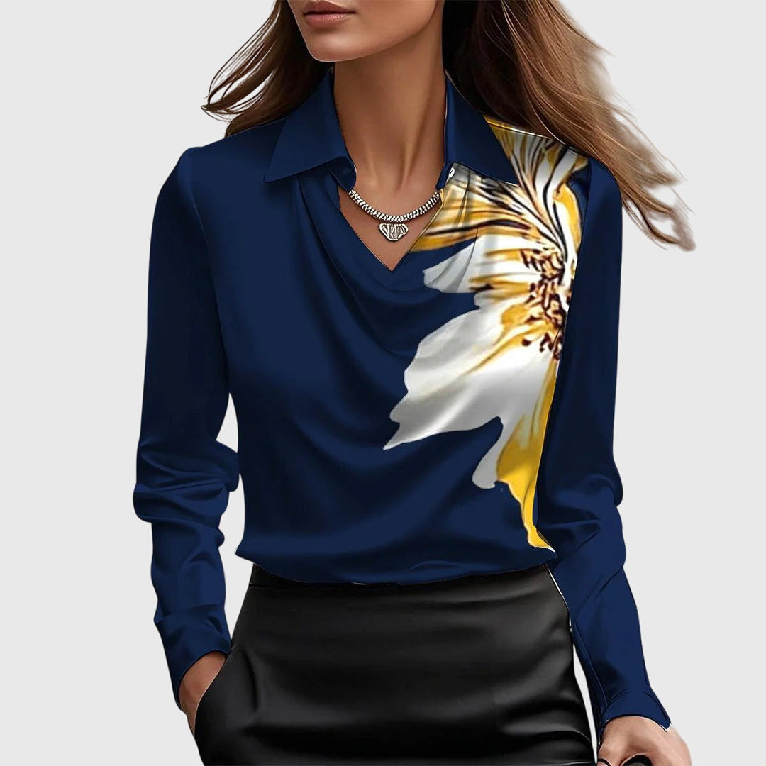Blouse élégante à col drapé pour femme | Elmira