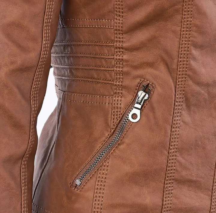 Veste en cuir avec capuche et poches zippées