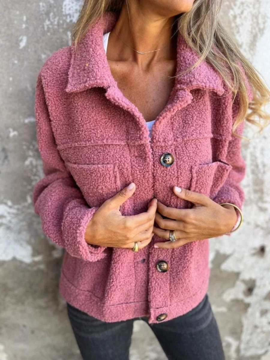 Marvella | Veste Texturée Femme à Boutons sur le Devant avec Col