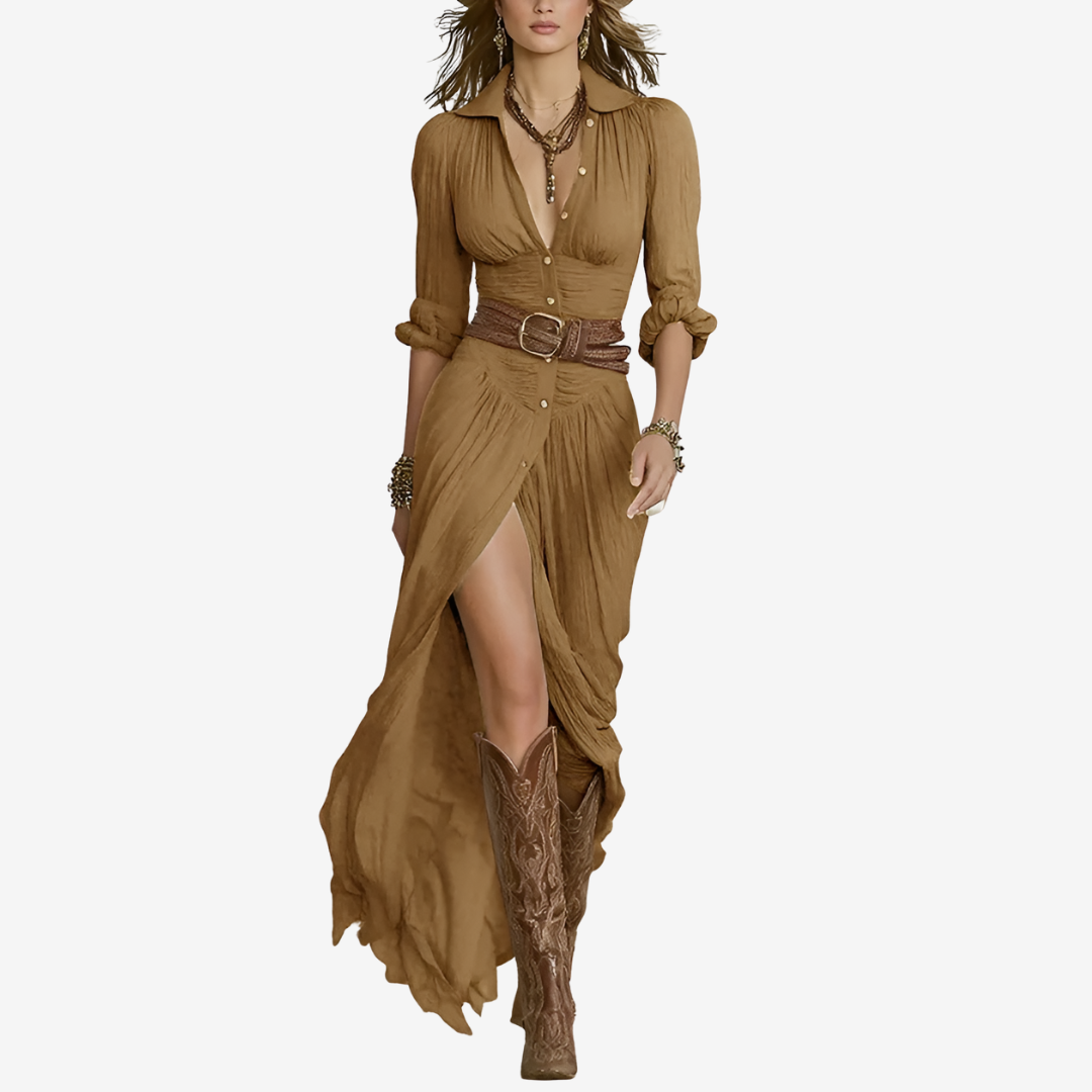 Robe Longue Élégante | Ceinturée et Fluide