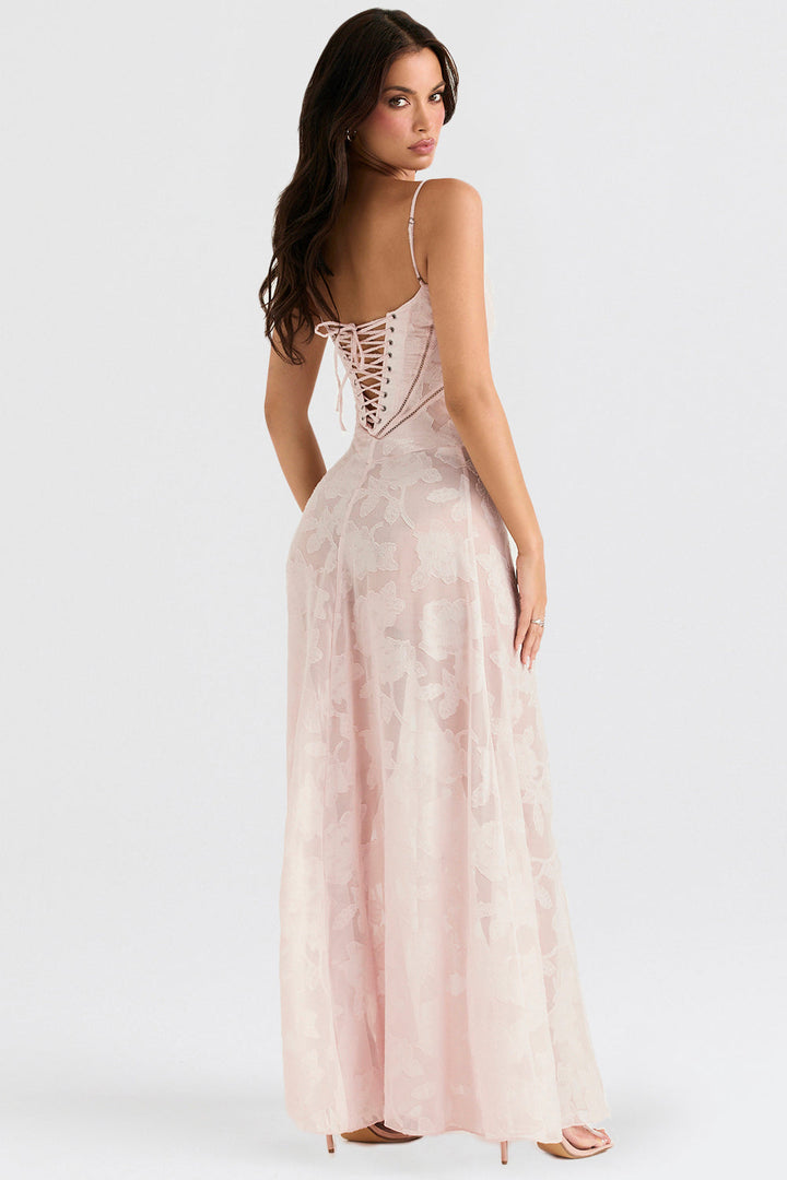 Robe longue fluide brodée dos nu été