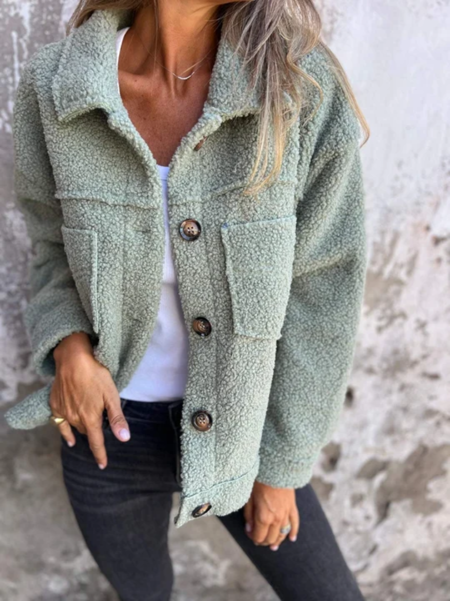 Marvella | Veste Texturée Femme à Boutons sur le Devant avec Col