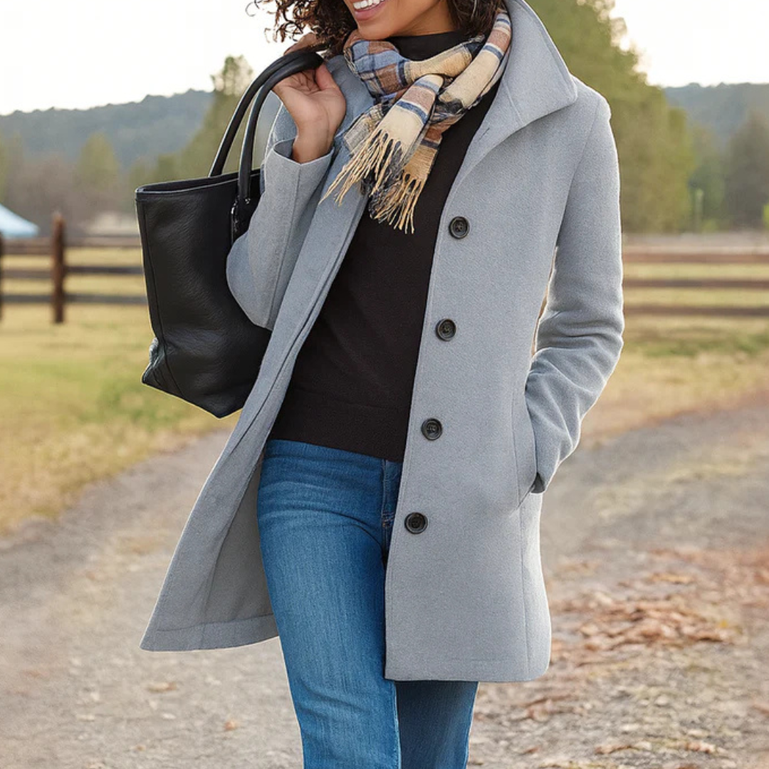 Manteau long boutonné coupe droite pour femme | Auriane