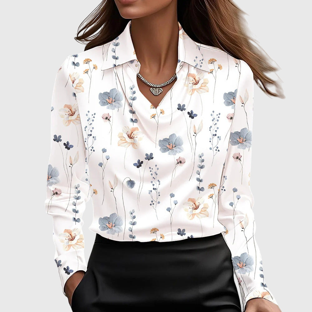 Blouse élégante à col drapé pour femme | Elmira