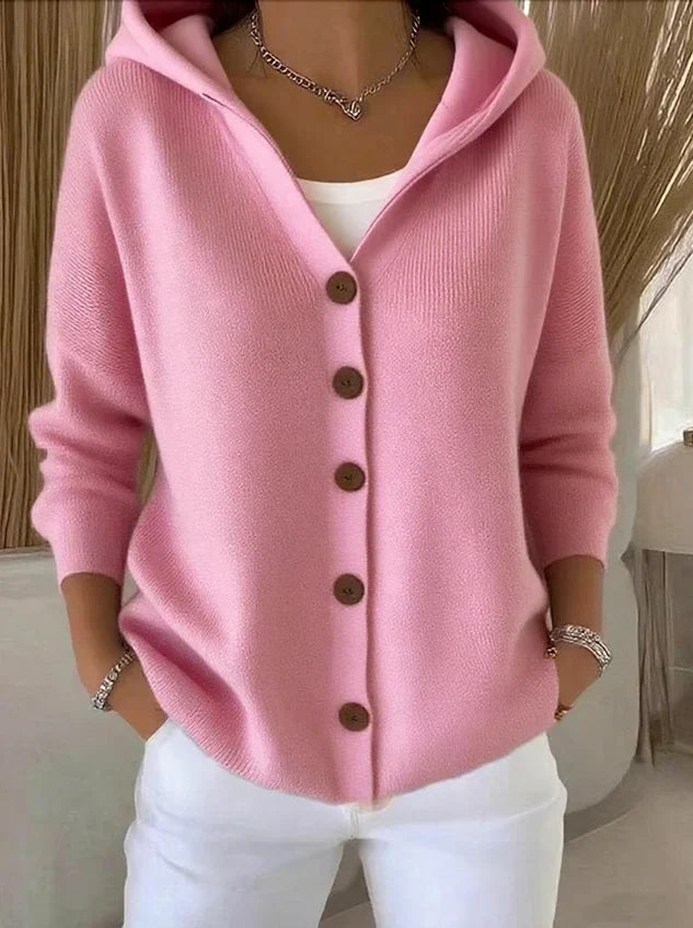 Amélie | Cardigan Femme à Capuche avec Boutons sur le Devant