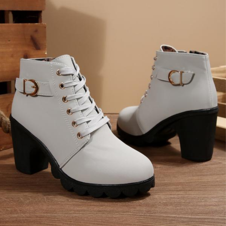 Bottines Chunky Élégantes à Lacets avec Boucle Métallique | Sheila