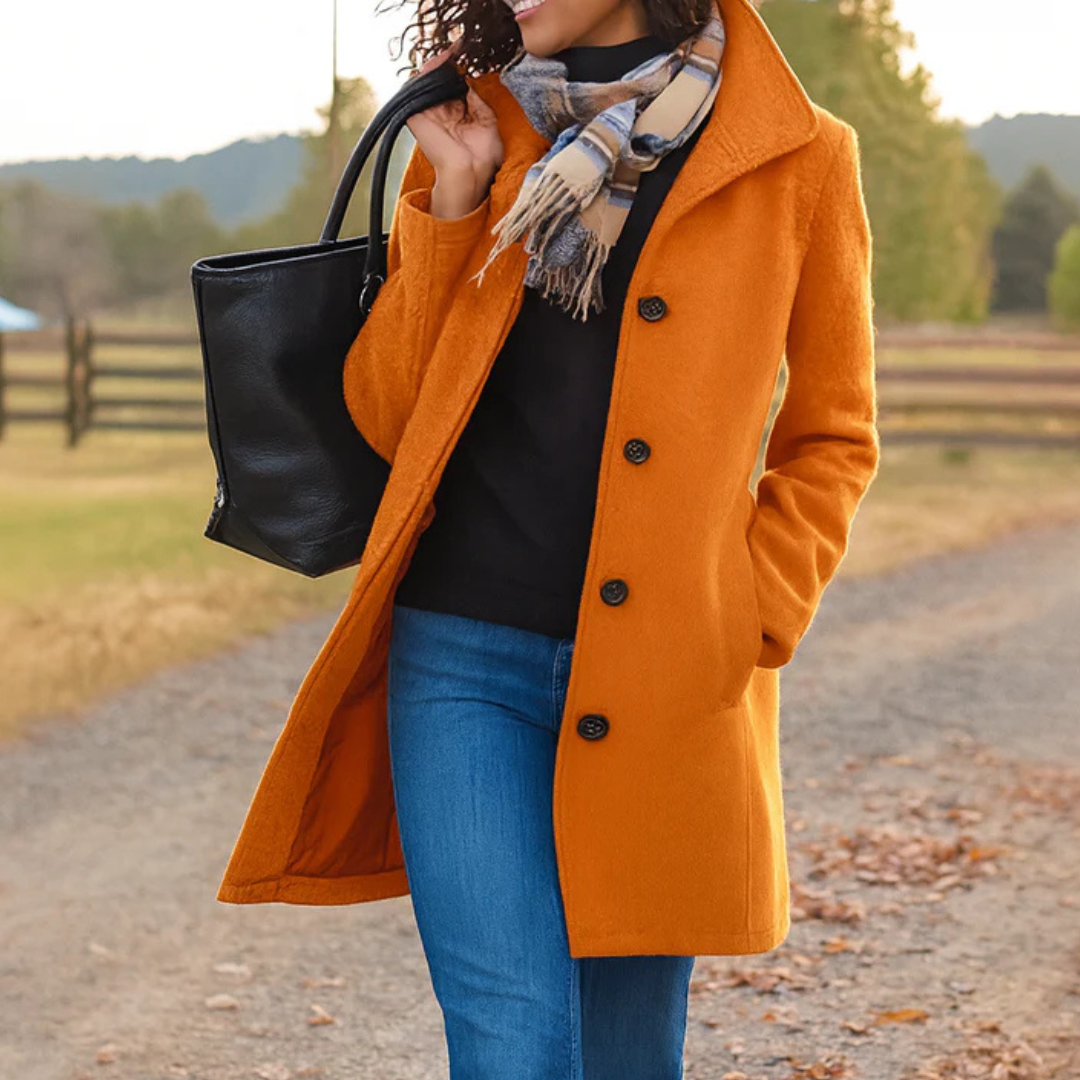 Manteau long boutonné coupe droite pour femme | Auriane