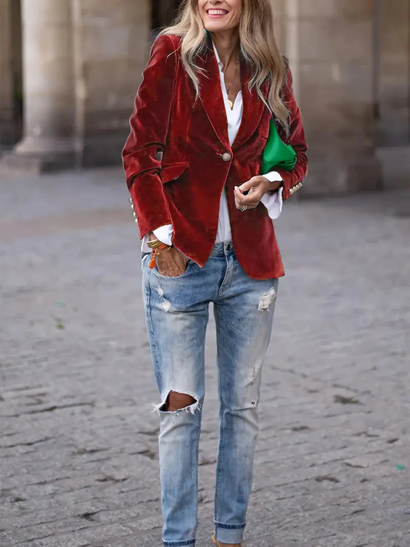 Blazer ajusté en velours avec boucle pour femme