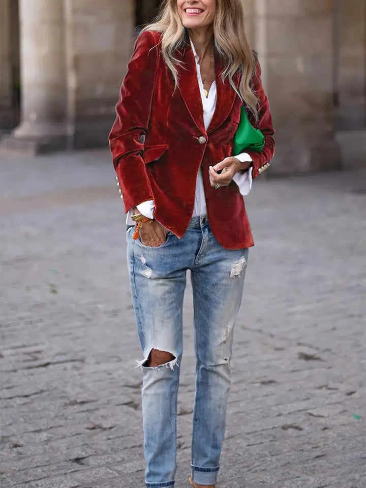 Blazer ajusté en velours avec boucle pour femme