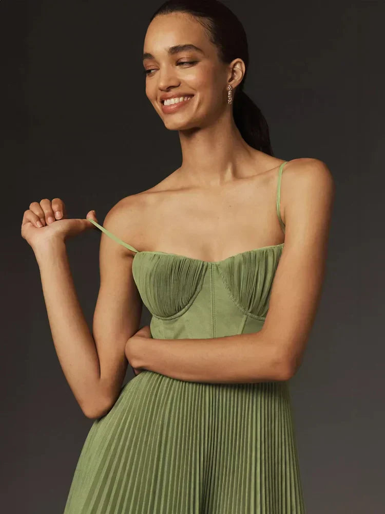 Robe midi bustier plissé avec tulle structuré