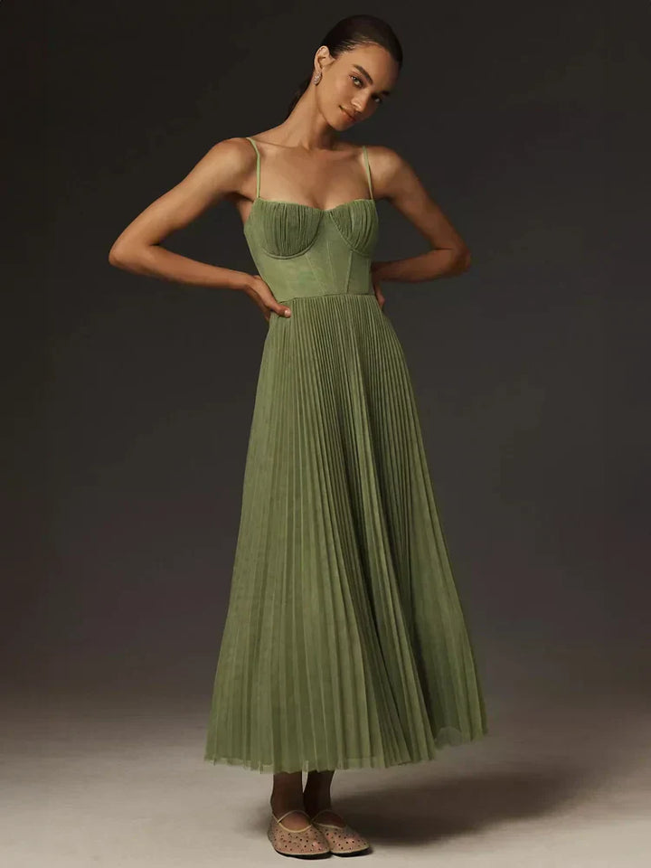 Robe midi bustier plissé avec tulle structuré