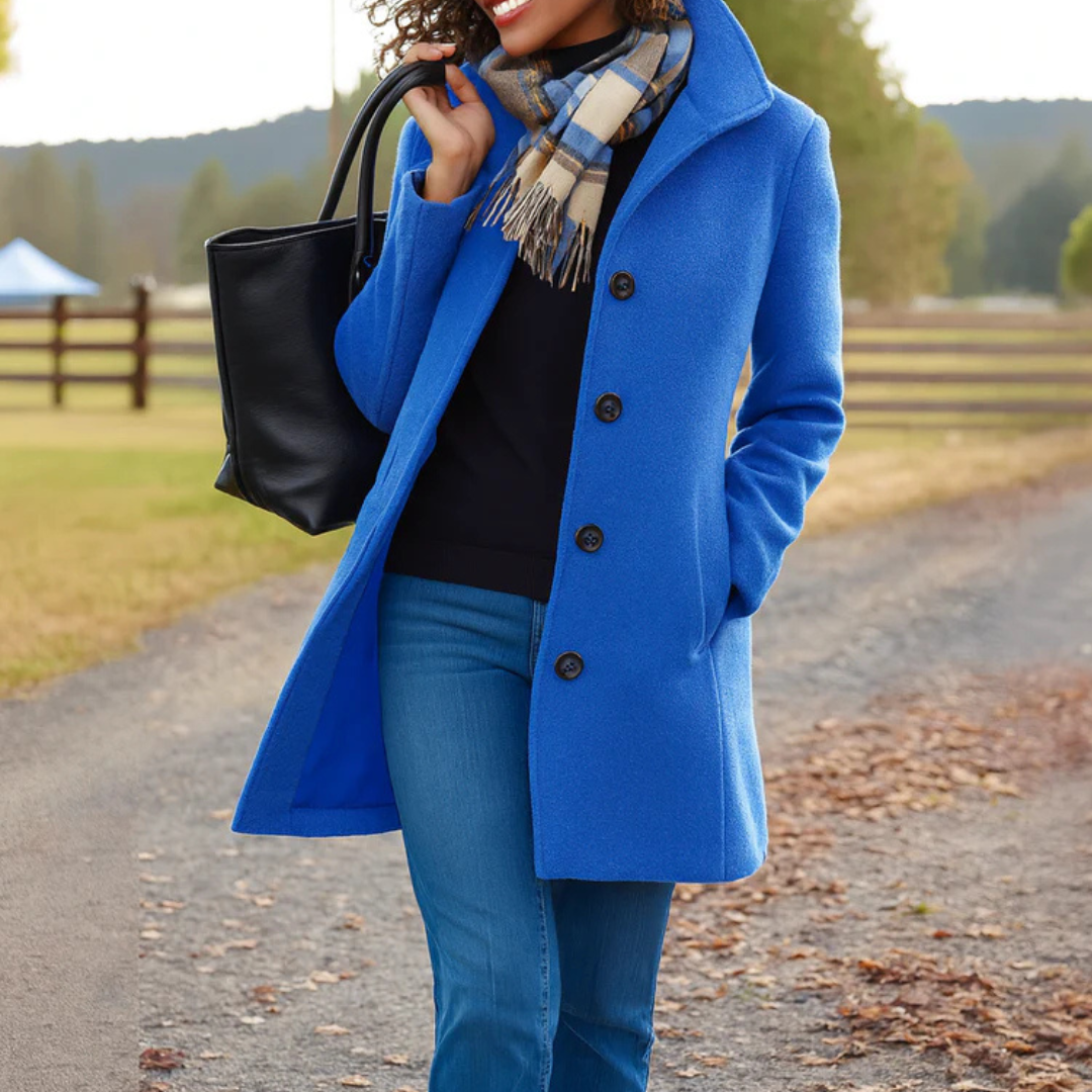 Manteau long boutonné coupe droite pour femme | Auriane