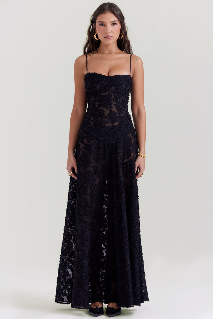 Robe longue fluide brodée dos nu été