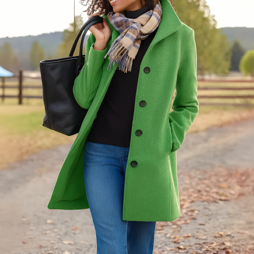 Manteau long boutonné coupe droite pour femme | Auriane