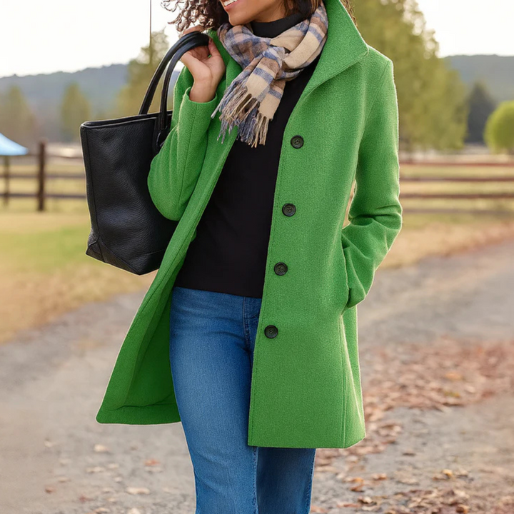 Manteau long boutonné coupe droite pour femme | Auriane