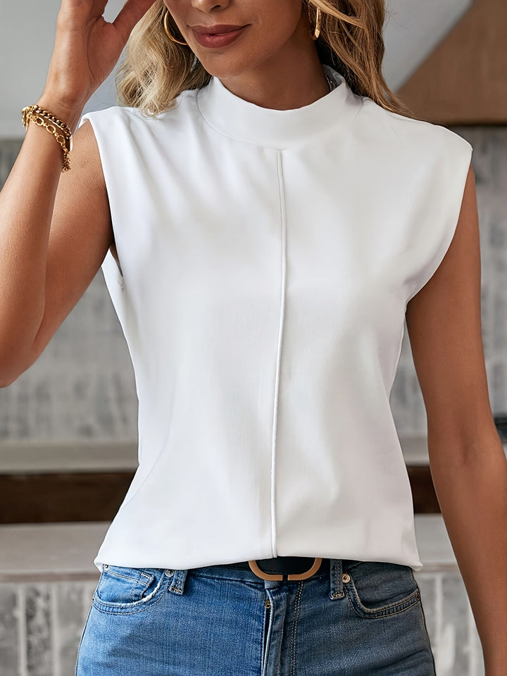 Blouse sans manches blanche col droit soyeux