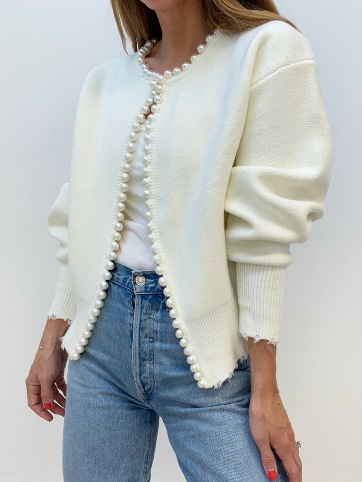 Bellavie | Cardigan en Tricot Ouvert avec Bordure Perles pour Femme