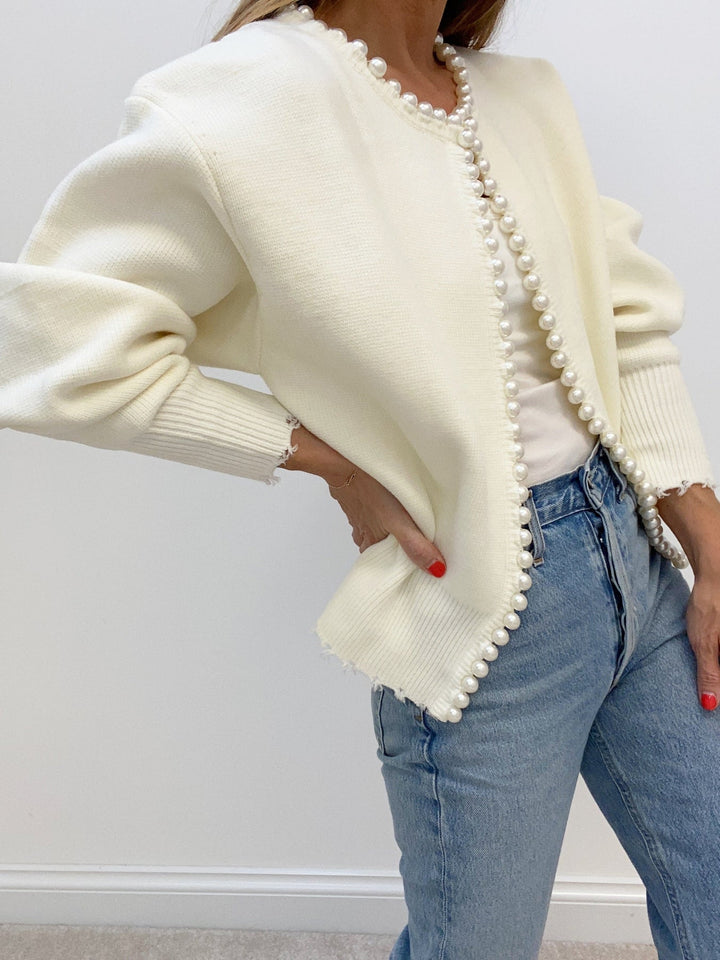 Bellavie | Cardigan en Tricot Ouvert avec Bordure Perles pour Femme