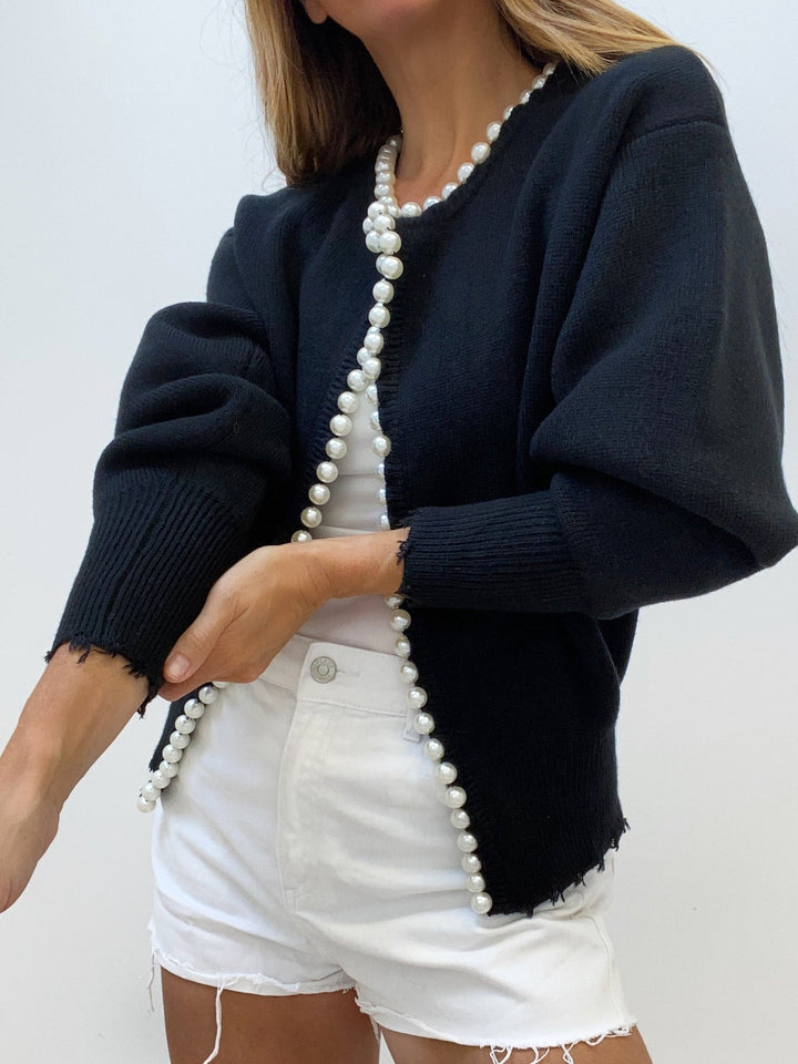 Bellavie | Cardigan en Tricot Ouvert avec Bordure Perles pour Femme