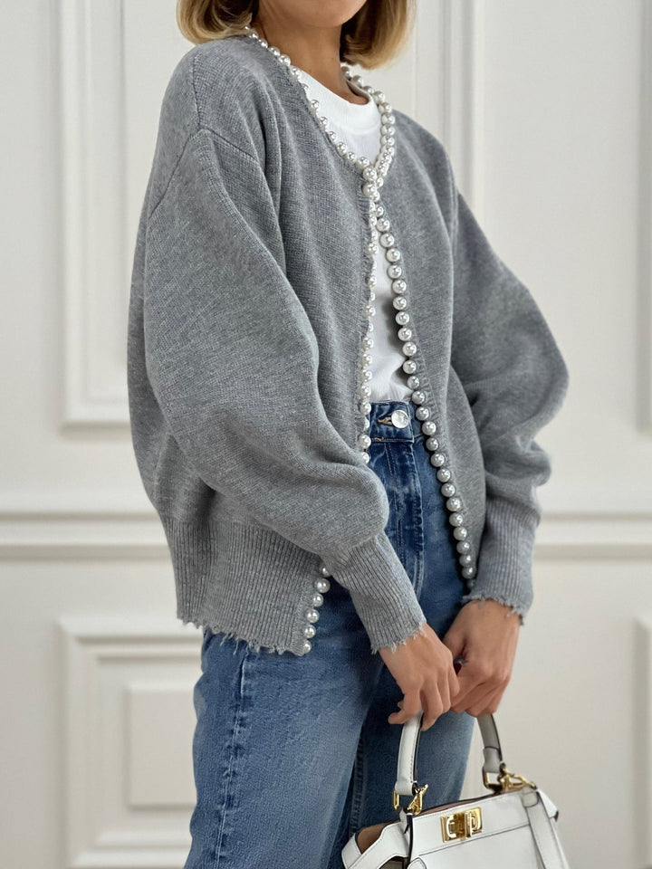 Bellavie | Cardigan en Tricot Ouvert avec Bordure Perles pour Femme
