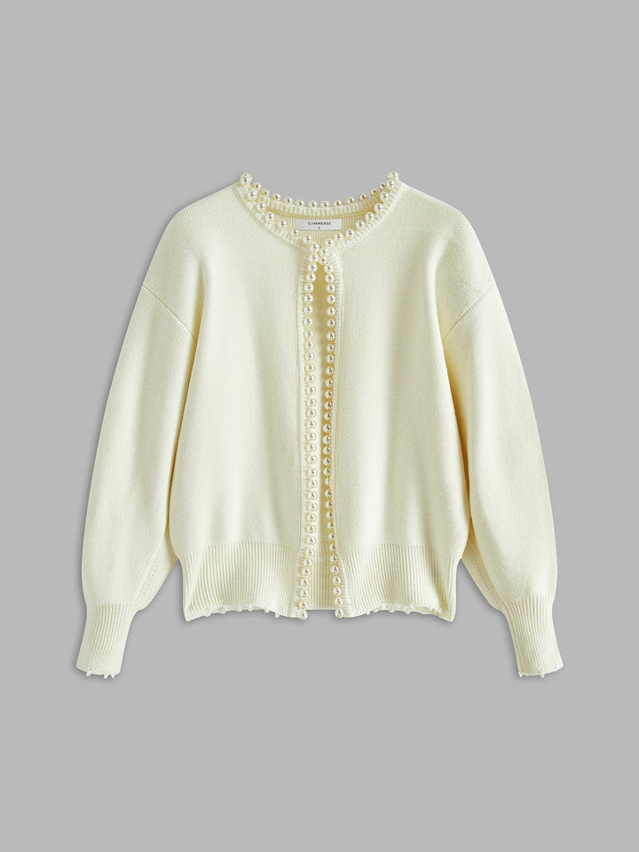 Bellavie | Cardigan en Tricot Ouvert avec Bordure Perles pour Femme