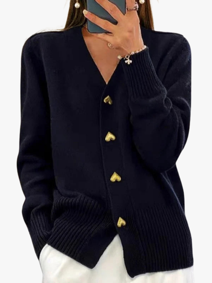 Eveline | Cardigan Femme Classique à Boutons en Forme de Cœur sur le Devant
