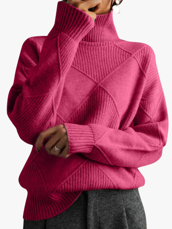 Elowen | Pull Femme Tricoté à Col Roulé Côtelé