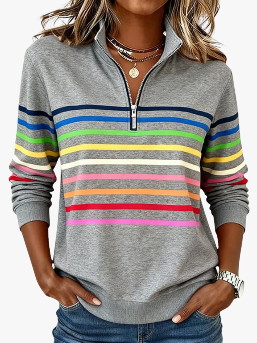 Valenne | Sweat-Shirt Femme Rayé à Fermeture Éclair Quart de Zip