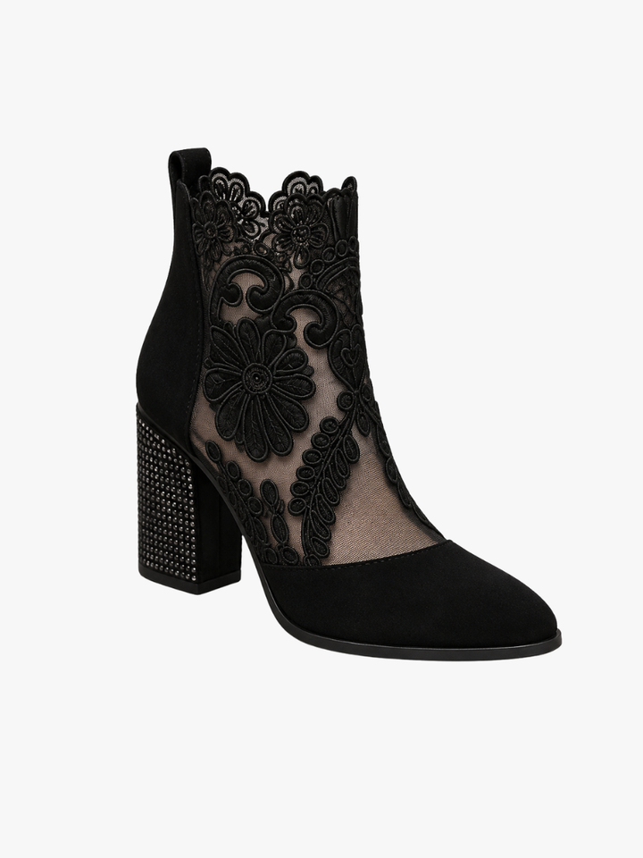 Olivia | Bottines Femme en Dentelle Florale à Talon Bloc