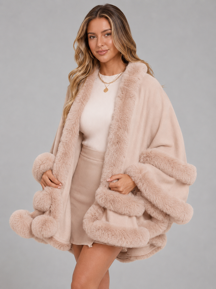 Solveline | Cardigan Cape Bordure Fausse Fourrure pour Femme
