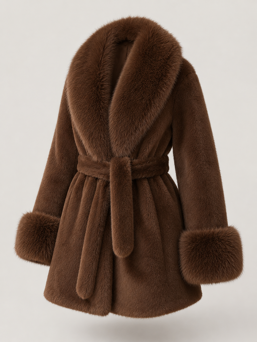 Solenvale | Manteau Ceinturé Col Fausse Fourrure pour Femme