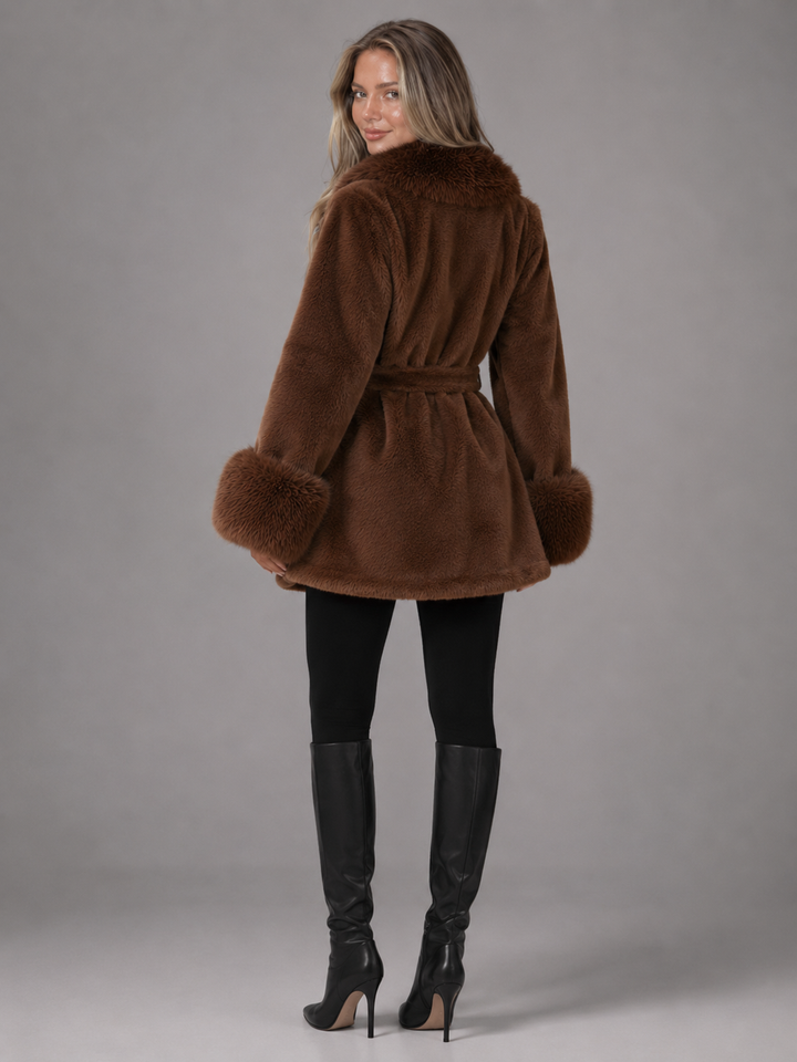 Solenvale | Manteau Ceinturé Col Fausse Fourrure pour Femme