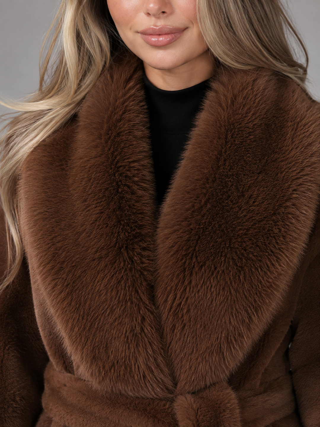 Solenvale | Manteau Ceinturé Col Fausse Fourrure pour Femme