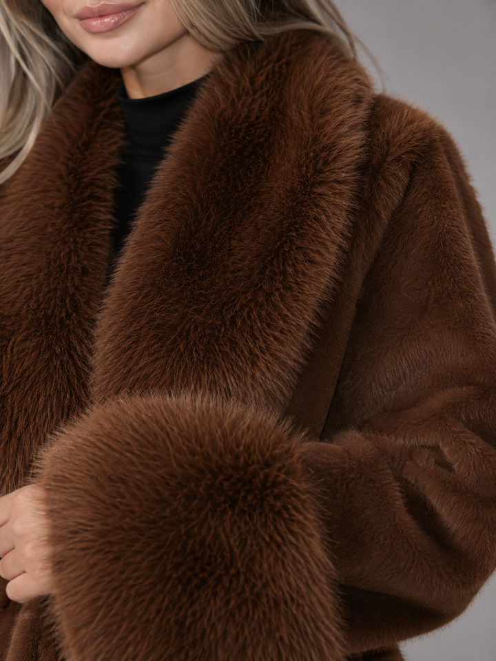 Solenvale | Manteau Ceinturé Col Fausse Fourrure pour Femme