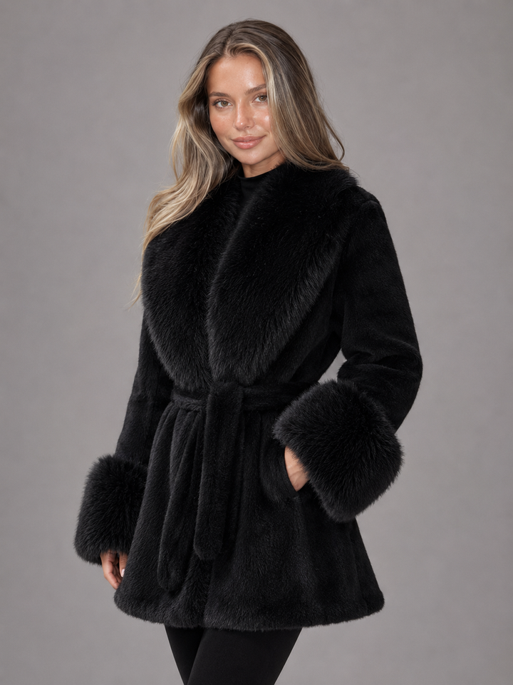 Solenvale | Manteau Ceinturé Col Fausse Fourrure pour Femme