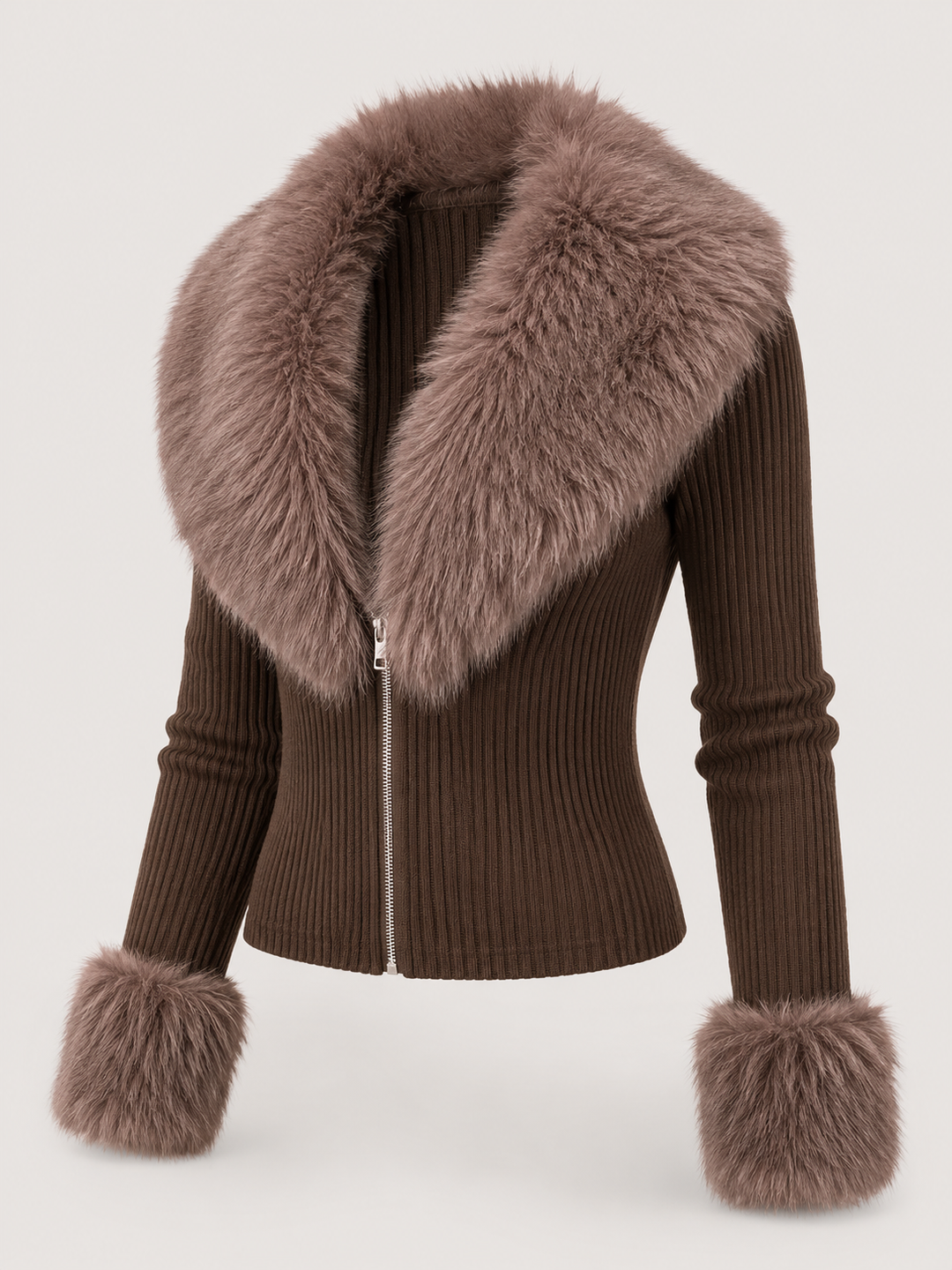 Corvinelle | Cardigan Zippé Bordure Fausse Fourrure pour Femme
