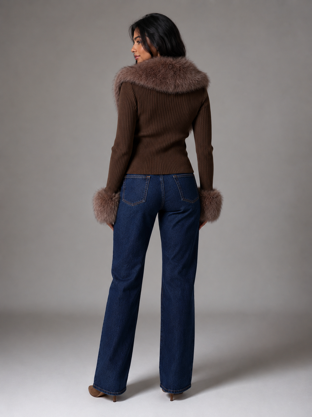 Corvinelle | Cardigan Zippé Bordure Fausse Fourrure pour Femme