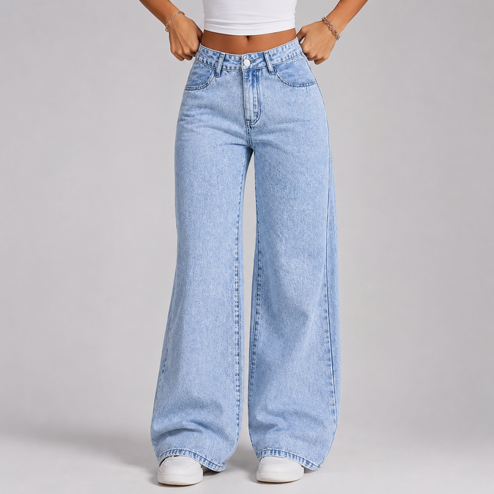 Marisol | Jean Large Taille Haute Délavé Acide