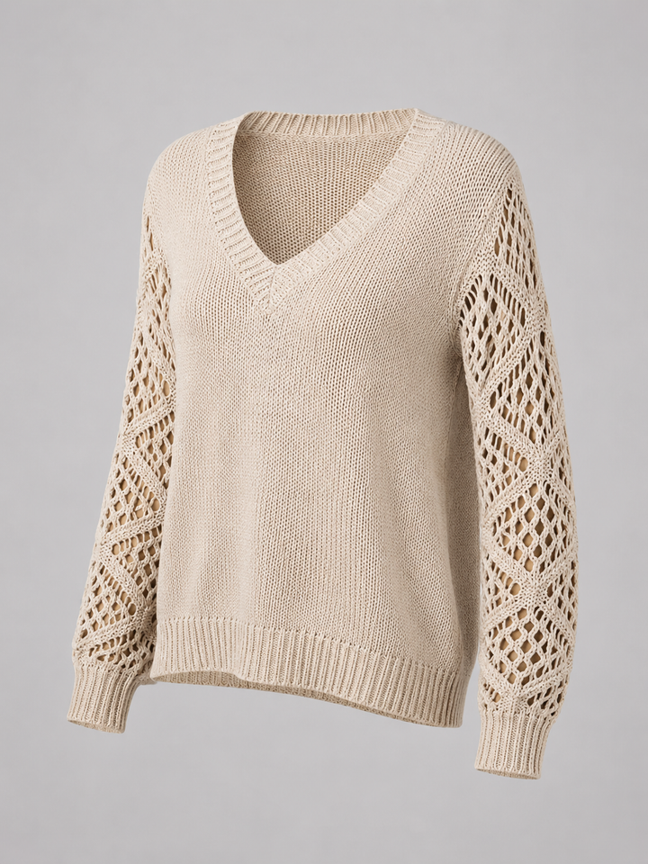 Mirelle | Pull Col V Manches Ajourées pour Femme
