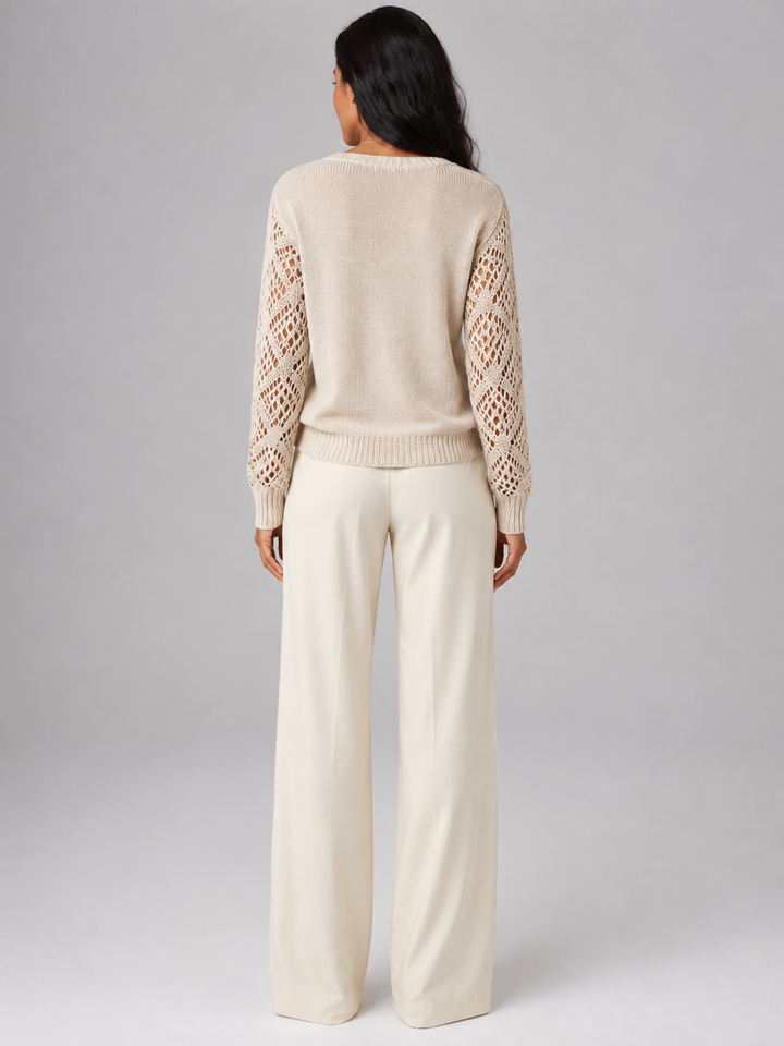 Mirelle | Pull Col V Manches Ajourées pour Femme