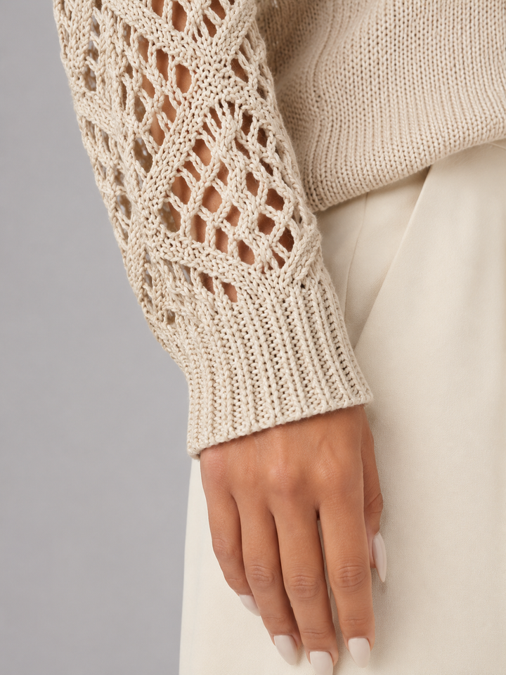 Mirelle | Pull Col V Manches Ajourées pour Femme